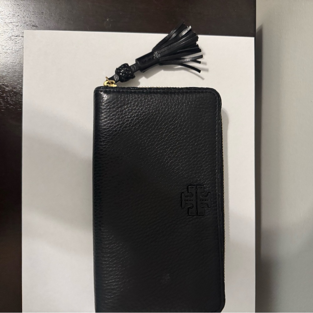 Tory Burch Black Pebbled Leather Wallet